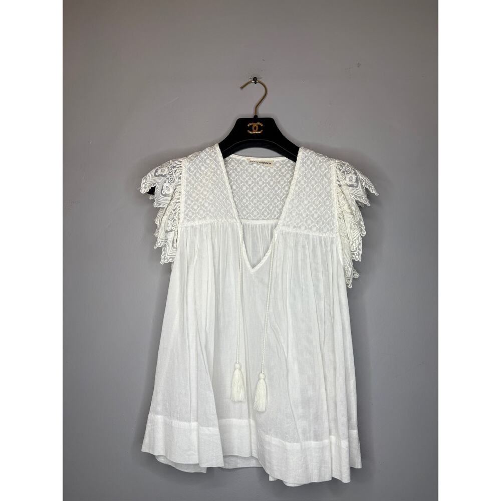 Ulla‎ Johnson Elara Top Size XS Pristine White Lace Crochet Eyelet Tasseled Boho